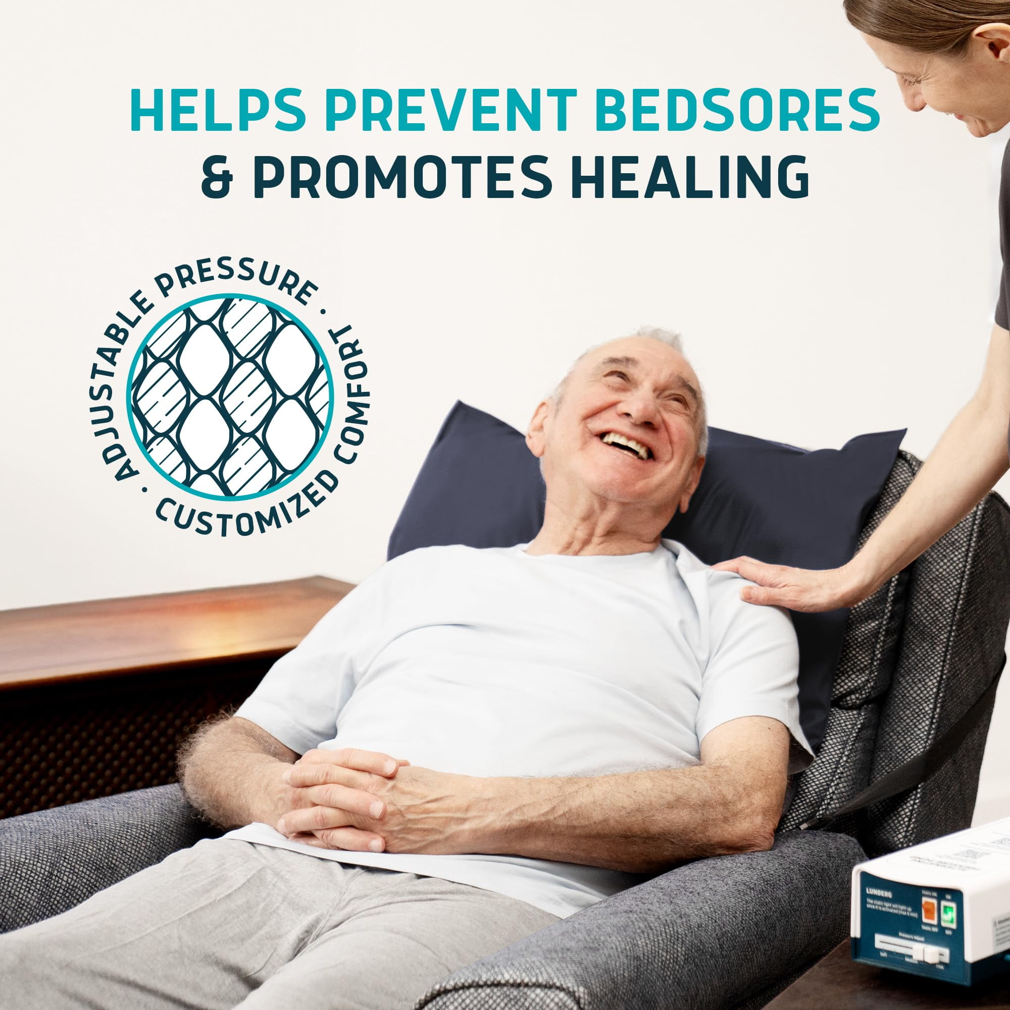 Lunderg Alternating Air Pressure Pad for Recliner Chair - Pressure Relief Cushion Topper for Recliner - Bedsore Prevention - Includes Medical Grade Mattress Pad, Cover & Quiet Pump - Home or Hospital