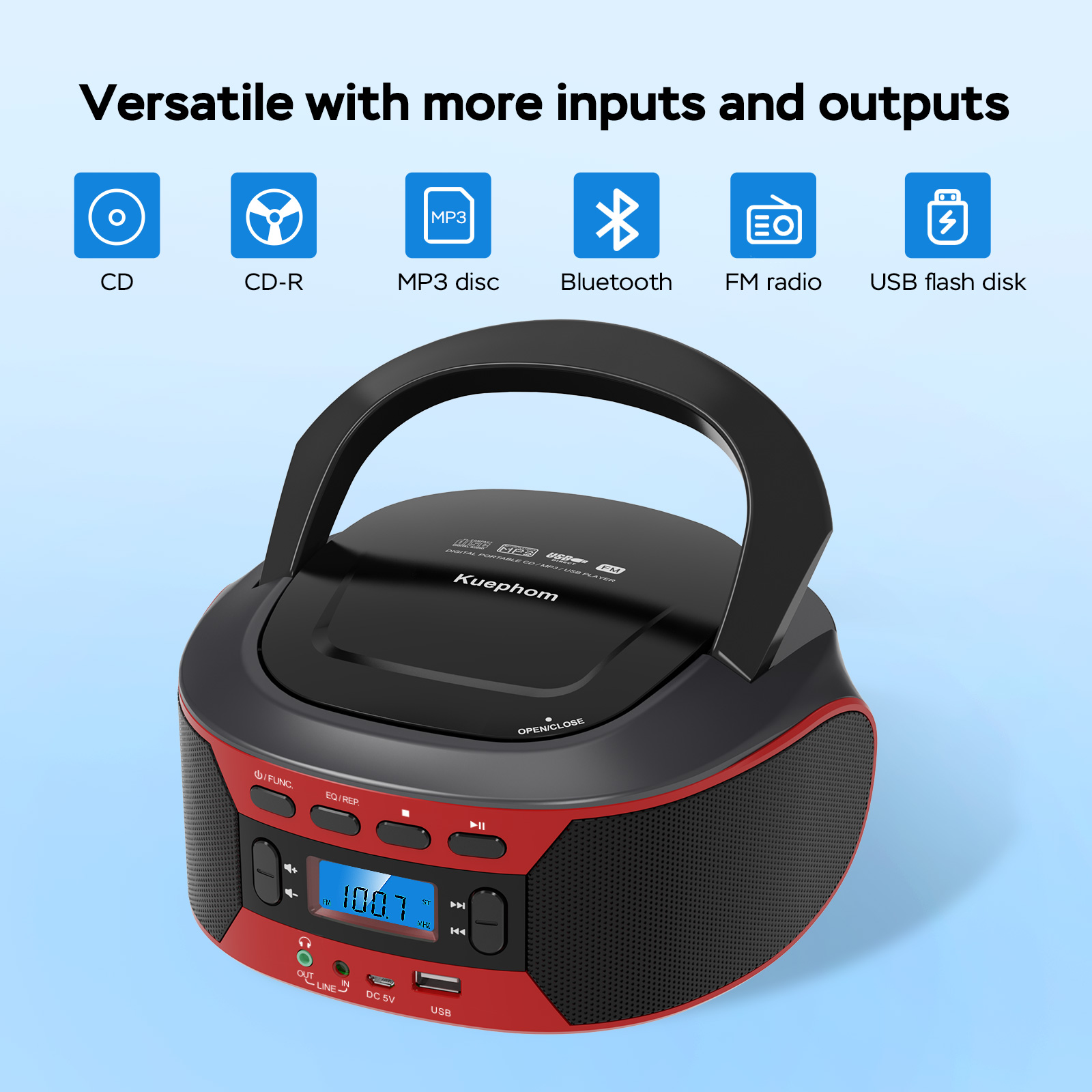 Kuephom Portable CD Player Boombox with Bluetooth, FM Radio with CD Boombox Combo,CD Players for Home with Stereo Speakers.