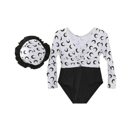 

Girls Swimsuit AIEOTT Bathing Suits For Girls Toddler Baby Girl s Swimsuit Long Sleeve V-neck Moon Print One-piece Swimsuit+ Hat Swimwear Suit Little Girls Summer Kids Swimsuit Big holiday Deals