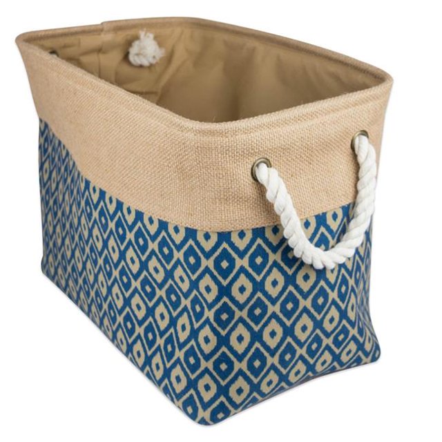Design Imports CAMZ36063 14 x 8 x 9 in. Burlap Rectangle Storage Bin, Ikat Blue - Small