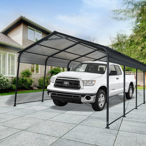 12x20ft Metal Carport with Reinforced Steel Frame, All-Weather Vehicle Shelter for Cars/Trucks/SUVs/Boats – Durable Galvanized Steel Structure in Matte Black
