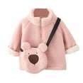 thumbnail image 2 of MAIHAN-Girls Lapel Collar Jacket with Bear Bag, Toddler Fuzzy Zip-Up Coat for Fall & Winter, Soft Shaggy Full Zip Outerwear for Baby & Kids,Baby Winter Coat(Pink,12-18Months), 2 of 3