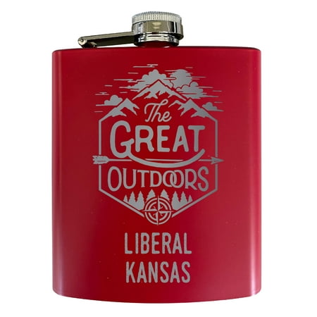 

Liberal Kansas Laser Engraved Explore the Outdoors Souvenir 7 oz Stainless Steel 7 oz Flask Red