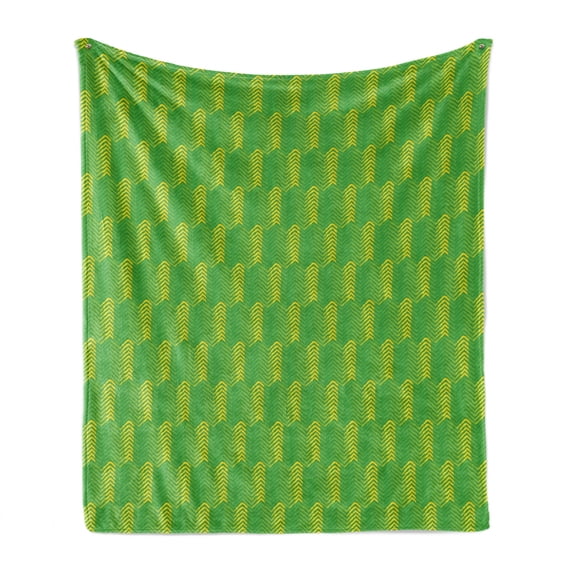 Forest Soft Flannel Fleece Throw Blanket, Continuing Print of Coniferous or Pine Tree Leaves Mother Nature Items, Cozy Plush for Indoor and Outdoor Use, 60" x 80", Yellow and Lime Green, by Ambesonne
