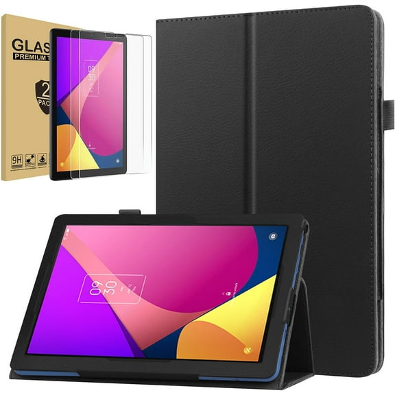 zukof Case for TCL Tab 8 LE Case with Tempered Glass Screen Protectors, Magnetic Folio PU Leather Protective Stand Case for TCL TAB 8 LE (Model:9137W)/TCL TAB 8 WiFi (Model:9132X)Metro PCS (Black)