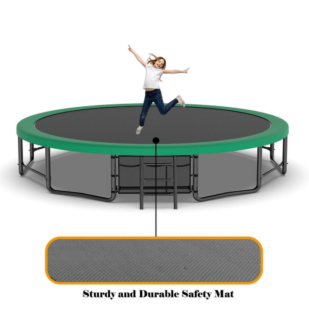 16FT Trampoline for Kids and Adults,Outdoor Pumpkin Trampolines with Curved Poles,Heavy Duty Trampoline with Ladder and Basketball Hoop,Green