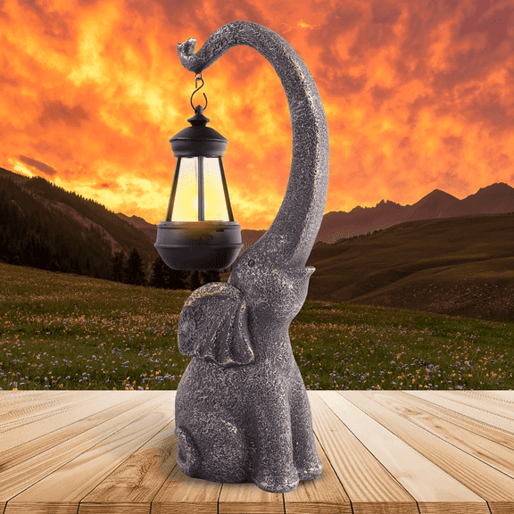 Hopeful Solar Elephant Statue, Weatherproof Resin Sculpture with Solar LED Lights, Outdoor Ornament for Yard Lawn Patio Garden Decor