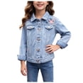 thumbnail image 3 of larppty Girl's Jean Jacket Cute Embroidery Denim Jackets Long Sleeve Button Down Spring Fall Outerwear (Blue,18-24 Months), 3 of 6