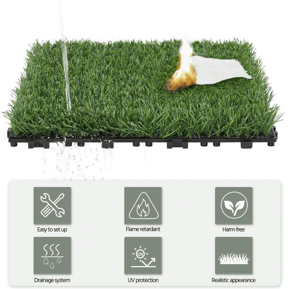 Renwick Green Interlocking Turf Mats, 27 Pack Artificial Grass Tiles, Durable Polyethylene