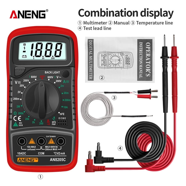 AN8205C Digital Multimeter AC/DC Ammeter Volt Ohm Test Meter Profession Multimetro With Thermocouple LCD Backlight Display ,High Efficiency