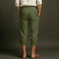 thumbnail image 4 of LWavelet Men's Pleated Linen Blend Capri Pants Button Waist with Side Pockets for Vacation Business Casual Use Army Green 2XL, 4 of 4