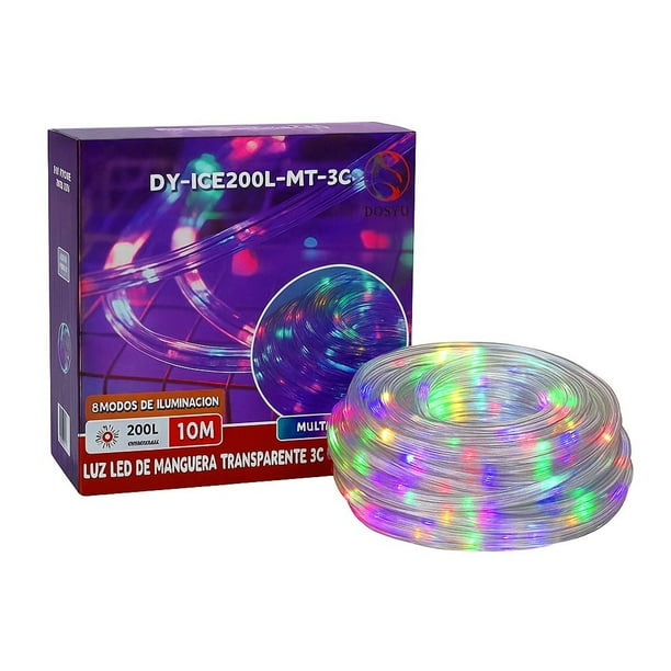 Luz LED Manguera Transparente 10 Metros Multicolor RGB con 200 LEDs