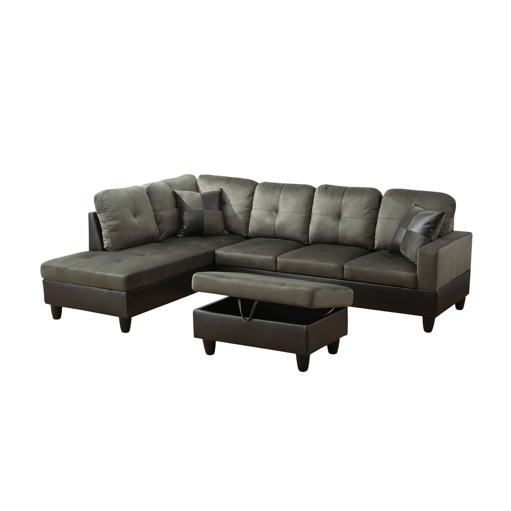MAYEERTY L-Shaped Sectional Sofa Set, Flannel Modular Couch with Storage Ottoman & Chaise for Living Room Family Room, Taupe