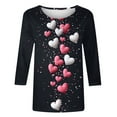 thumbnail image 4 of WREESH Womens 3/4 Sleeve Tops Valentine's Tie-Dye Heart Graphic T-Shirts Blouses Fashion Spring Summer Crew Neck Shirts Black, 4 of 5