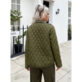 thumbnail image 2 of Eilly Bazar Quilted Winter Coat for Women Long Sleeve Female Button Front Short Coat Army Green L, 2 of 5