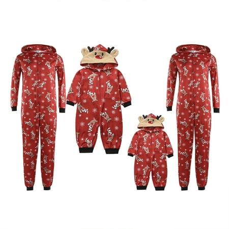 

Sinhoon Christmas Family Matching Hoodie Pajamas for Women Men Kids Baby Reindeer Romper One Piece Jumpsuit Zipper Pjs