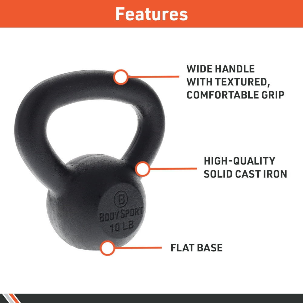 Body Sport Cast Iron Kettlebell, 5 lb. - Professional Weight Training Equipment for Home & Gym Workouts