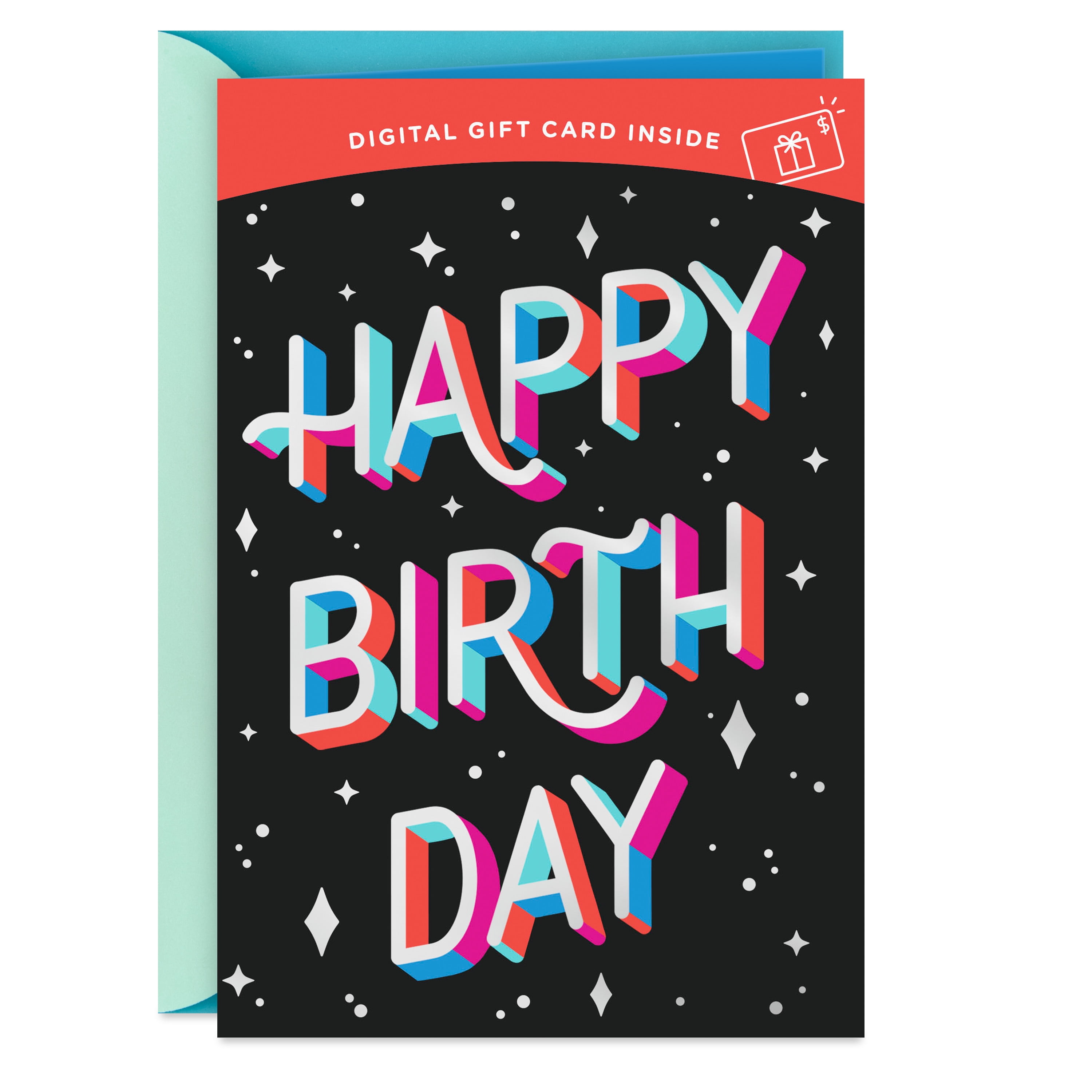 Hallmark Gift Card Greeting Birthday Card (Colorful Lettering and Retro Stars)