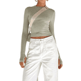 thumbnail image 1 of Camiseta Corta Ajustada para Mujer para Salir, Informal, de Color Liso, con Cuello Redondo y Larga Verde M, 1 of 8