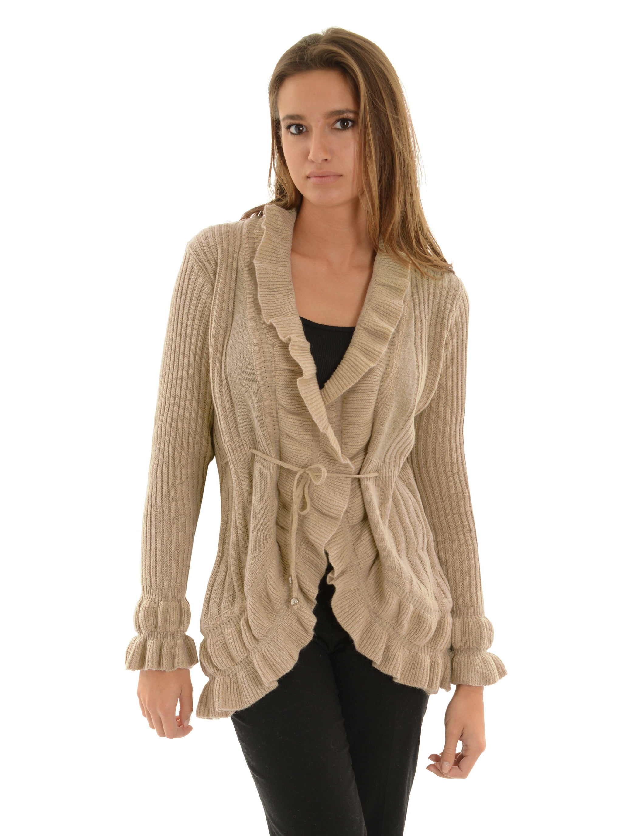 ruffle trim tie front wrap pants