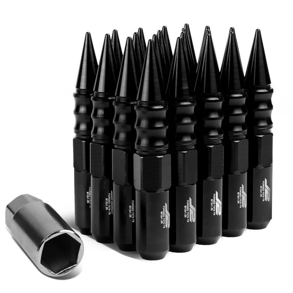 J2 Engineering LN-T7-015-125-BK J2 Engineering 7075 -T6 Forged Aluminum M12 x 1.25 20Pcs 123mm Spiked Cap Lug Nut w/ Socket Adapter ( Black )