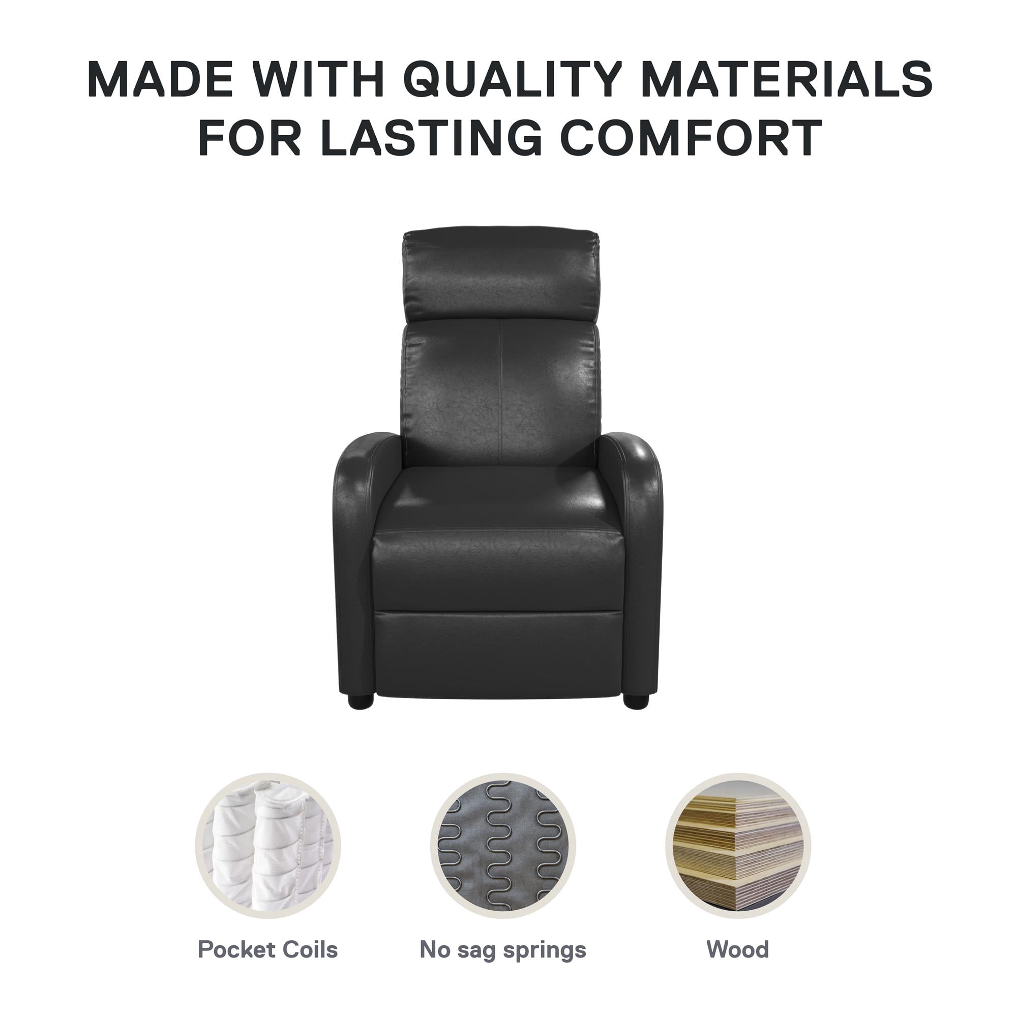 DHP Bobby Pushback Recliner Chair, Black Faux Leather