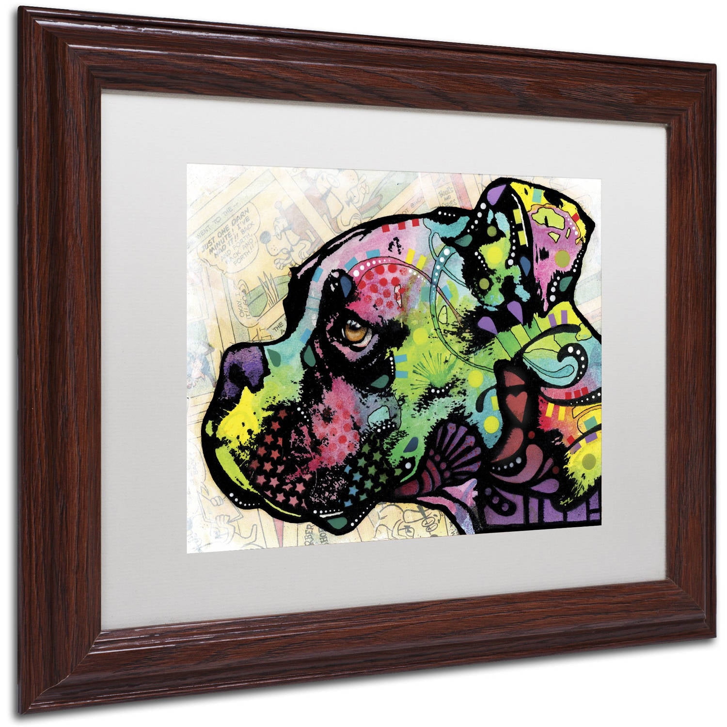 Trademark Fine Art "Profile Boxer Deco" Canvas Art by Dean Russo, White Matte, Wood Frame