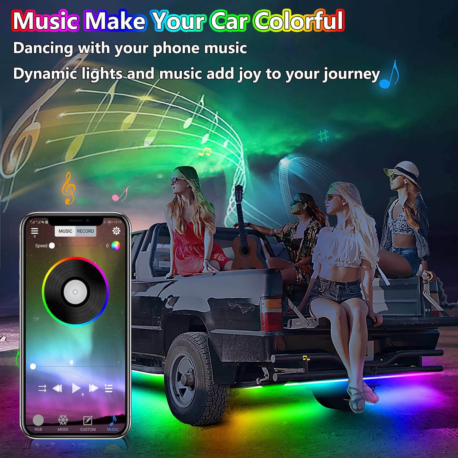 6pcs/Set Car Underglow Neon Accent Strip Lights Kit RGB Million Multi-Color Music Lamp