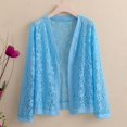 thumbnail image 2 of Breezora Women's Lightweight Lace Trim Open Front Cardigan Sweater for Autumn Beach Cover Up and Casual Wear XXXXL Size Sky Blue, 2 of 3