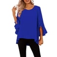 thumbnail image 2 of Warop 3/4 Length Sleeve Womens Tops Casual Solid Round Neck Ruffle Sleeve Shirts Business Work Blouse, 2 of 9
