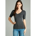 thumbnail image 4 of Essential Basic Women's Cotton Blend V Neck Tee Shirt Half Sleeves - H Charcoal, S, 4 of 4
