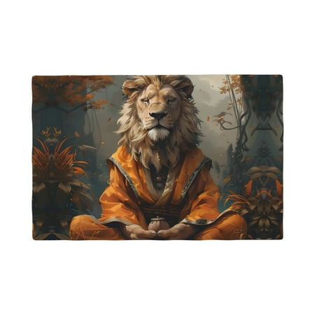 

Table Placemats Set of 4 - Jungle Meditating Lion 12x18 In Faux Linen Double Heat Resistant Place Mats Cloth Indoor/Outdoor Placemats Washable Table Mats for Dining Kitchen Party