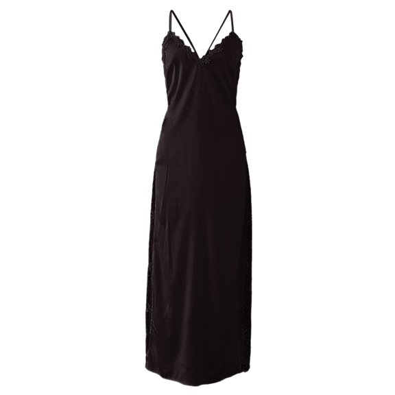 JIAYUE Women's Dresses Open Back Lace Mesh Splice Satin Midi V Neck Sleeveless Spaghetti Strap Loungewear Female Summer Dress
