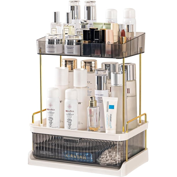 2-tier Skincare Storage Rack-amber, Bathroom Counter Organizer, Large Skin Care Organizer With Drawers For Vanity
