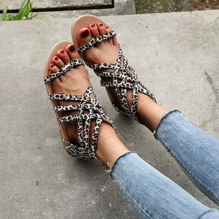 

Summer Cross-tied Zipper Flat Sandals Woven Thong Women Ladies Sandals