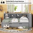 thumbnail image 5 of Bellemave Full Size Daybed with L-shaped Bookcases and Trundle Full Storage Platform Bed Frame with Built-in Shelves and Charging Station for Teens, No Box Spring Needed, Gray, 5 of 13