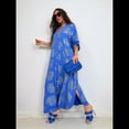 thumbnail image 4 of Vestido Bohemio con Estampado Floral para Mujer, Escote en V Profundo, Abertura Lateral, Corta, Corte A, Holgado Azul M, 4 of 5