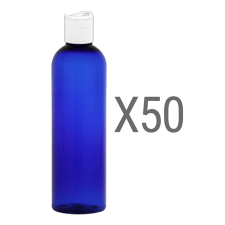 MoYo Natural Labs 4 oz Travel Bottles, Empty Travel Containers with Disc Caps, BPA Free PET Plastic Squeezable Toiletry/Cosmetic Bottles (Neck 24-410) (Pack of 50, Blue)