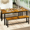 thumbnail image 3 of Lamerge Kitchen Table Set with 2 Benches 4 Person Dining Room Table Set for Home Kitchen, Dining Room, Restaurant, Space Saving, Rustic Brown, 43.3''L x23.6''W x28.5''H, 3 of 6