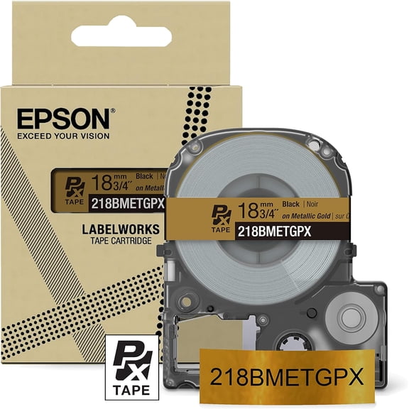 Epson LABELWORKS 218BMETGPX - Black on Metallic Gold PET Label Maker Tape - 3/4" (18MM) Wide, 30'