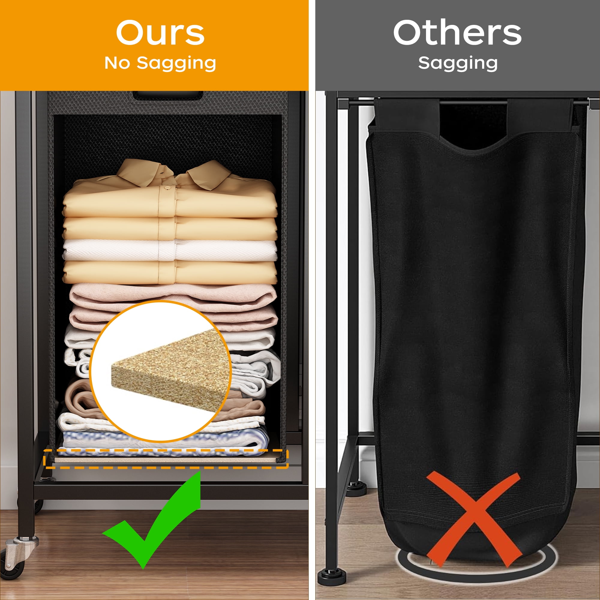 Laundry Basket with Wheels, Rolling Laundry Hamper Organizer with Large Desktop, Laundry Sorter with 6 Pull-Out and Removable Laundry Bags, Metal Frame, Rustic Brown and Black