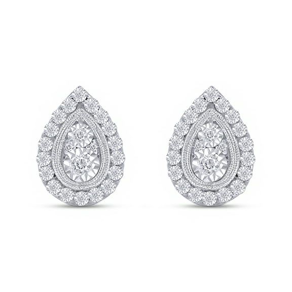 AFFY 1/5 Carat Round Shape White Natural Diamond Teardrop Frame Vintage-Style Stud Earrings In 14K Gold Over Sterling Silver (0.2 Cttw, I2-I3 Clarity)