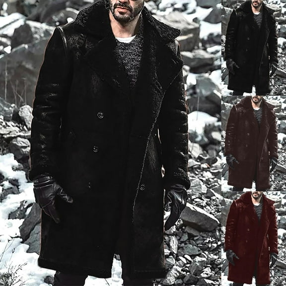 Lovskoo Men's Parka Single-Breasted Jocket Zipper Plu Warm Cotton-Padded Jacket Long Stand Collar Solid Color Menlong Sleeve Hoodless Casual Outwear & Jackets Black