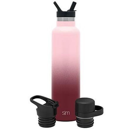 Simple Modern Insulated Water Bottle with 3 Lids: Straw, Flip, and Chug Reusable Ascent Narrow Mouth Stainless Steel Thermos Flask, 24oz, Ombre: Wildberry