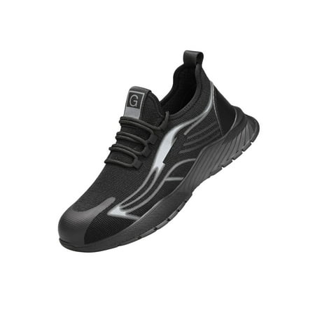

Lacyhop Women Safety Shoe Lace Up Work Shoes Slip Resistant Sneaker Workwear Lightweight Sneakers Puncture-proof Steel Toe Black Gray 7