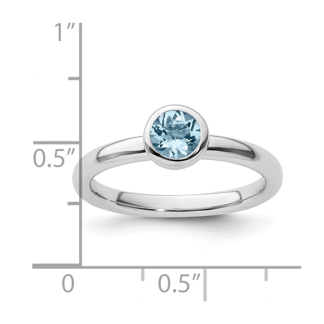 925 Sterling Silver Bezel Polished Stackable Low 5mm Round Aquamarine Ring Size 8 Stackable Ring for Women