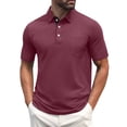 thumbnail image 3 of Mens Fashion Polo Shirts Cotton Classic Short Sleeve Thermal Button Shirt with Pocket Wine 3XL, 3 of 5