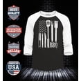 thumbnail image 2 of Shop4Ever Men's BBQ American Flag USA Grill Cook Raglan Baseball Shirt Medium Black/White, 2 of 4