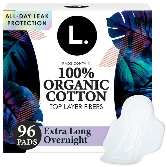 L. Ultra Thin Pads, Organic Cotton Top Layer, Overnight, 96 count