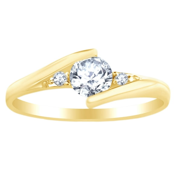 AFFY Round Cut White Cubic Zirconia Three Stone Bypass Engagement Wedding Ring In 14k Yellow Gold Over Sterling Silver Ring Size 12